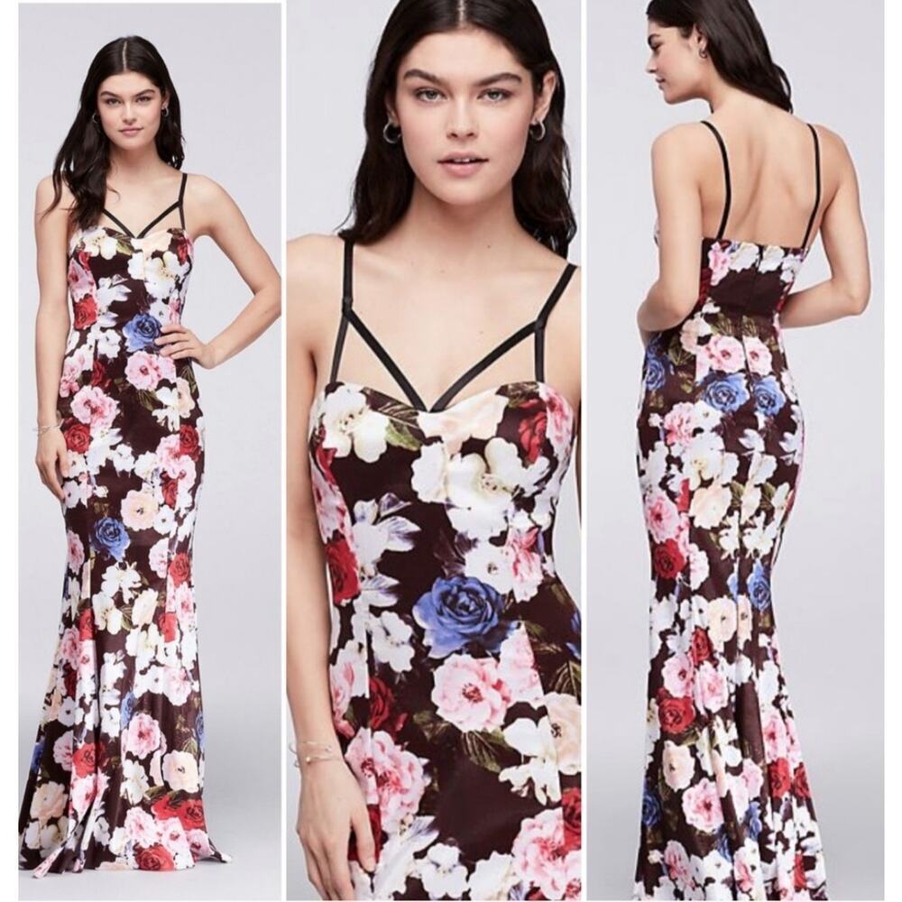 Floral Taffeta Mermaid Gown with Strappy Bodice size 9 Maxi lined formal prom